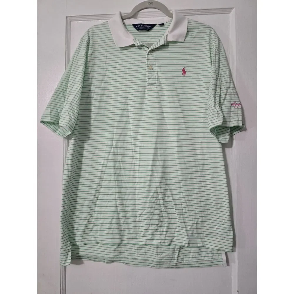 Polo Golf Ralph Lauren Short Sleeve Striped Polo Mens Sz L White Green